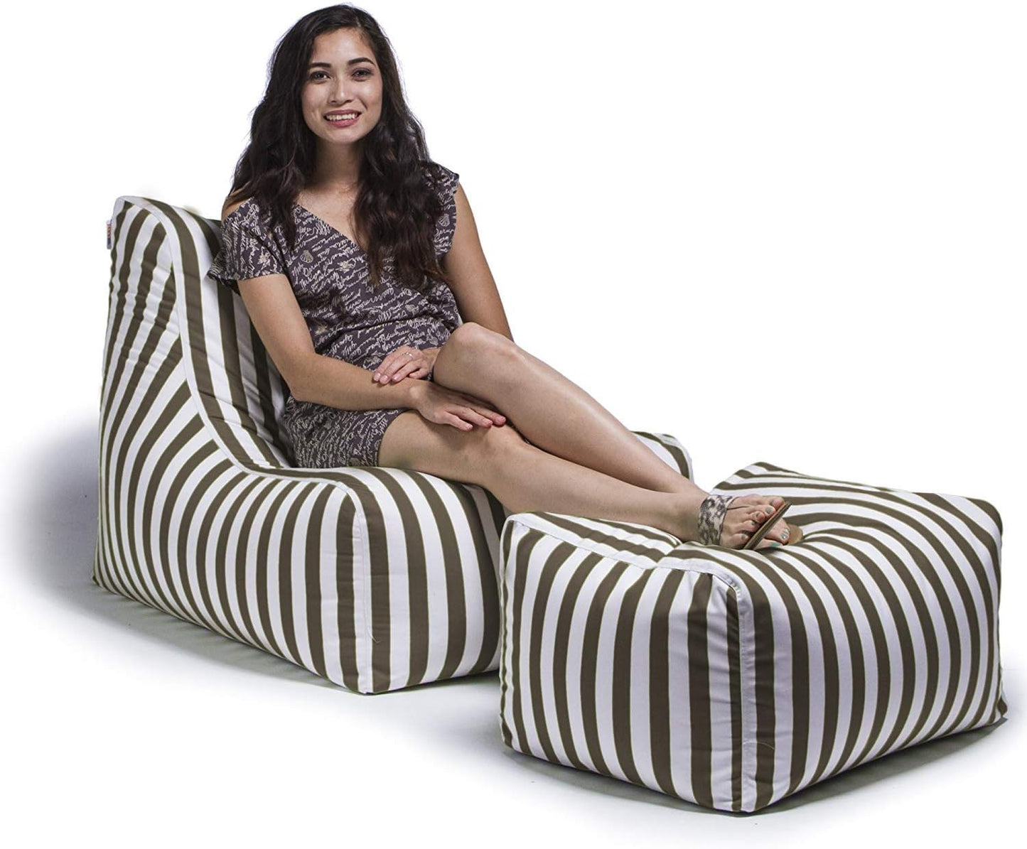 Ponce Outdoor Bean Bag Lounge Chair & Leon Ottoman, Pearl