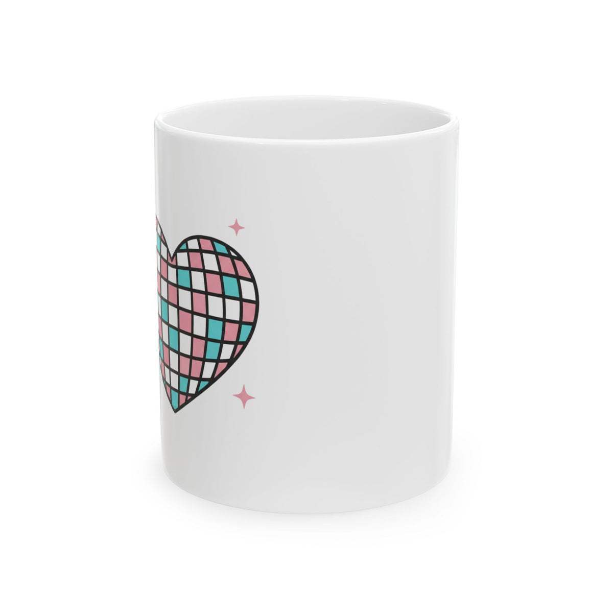 Disco Ball Heart Mug | 11oz Ceramic Coffee Cup, Sparkly Aesthetic | Galentine’s & Valentine Gift for Friends | Y2K Retro