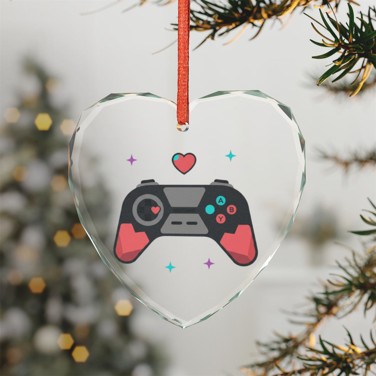 Game Controller Hearts | Crystal Glass Heart Ornament for Gamers | Valentine & Galentine Gift | Pastel Y2K Aesthetic Decor