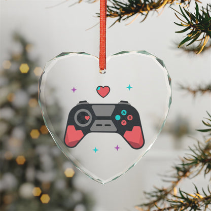 Game Controller Hearts | Crystal Glass Heart Ornament for Gamers | Valentine & Galentine Gift | Pastel Y2K Aesthetic Decor