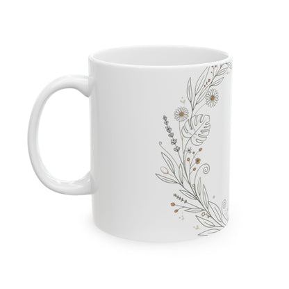 11oz Ceramic Mug, Botanical Crescent, Family Gift, Friend Gift