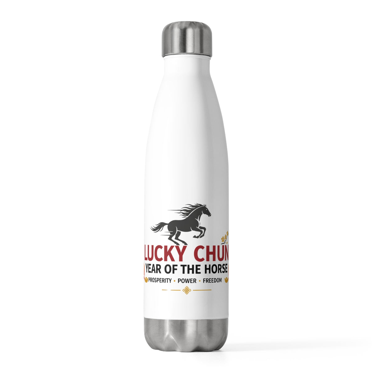 Lucky Chun Horse (Fire Horse 2026) | 20oz Insulated Stainless Steel Tumbler | Lunar New Year Gift for Family & Friends | Red Gold