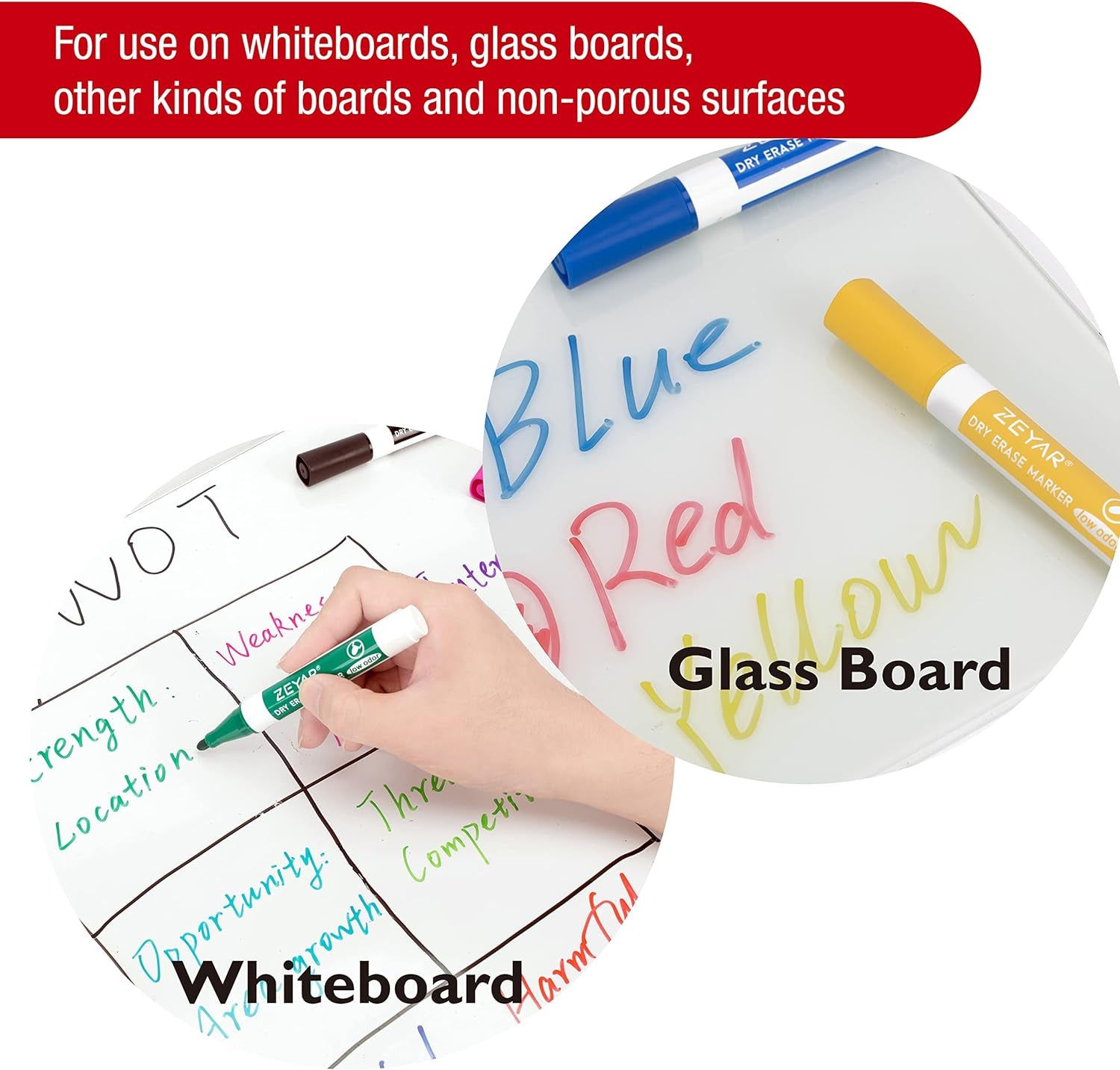 Low Odor Dry Erase Marker, Bullet Tip White Board Marker, 4 Count (2 Black,Blue,Red)