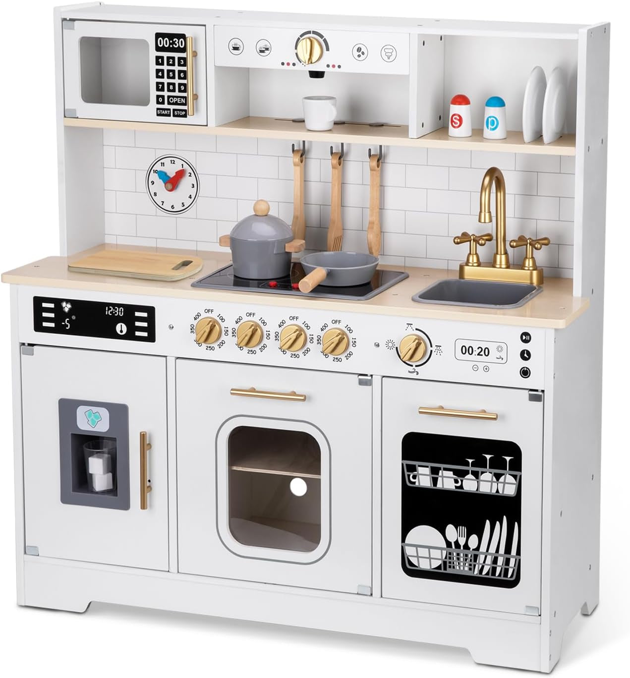 Toddler Kitchen Playset, Play Kitchen Sets for Kids with Plenty of Play Features,Sink,Oven,Range Hood,Stove,Dishwasher,Coffee Maker,Ice Maker and Microwave
