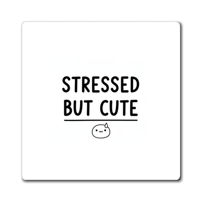 stressed but cute | Funny Hand-Drawn Magnet Set for Fridge & Locker | Gen Z Friend, Sister & Family Gift | Chicken Scratch Irony