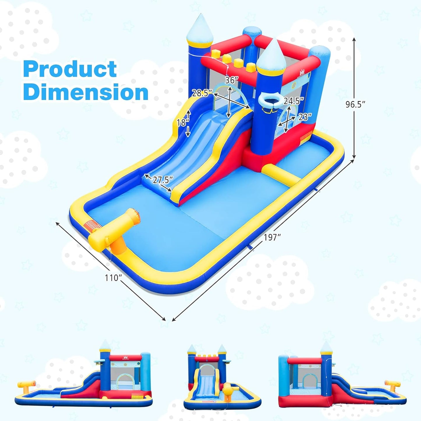 Inflatable Water Slide, Bounce House Water Slide with Ball Pit for Kids Backyard Fun W/735W Blower, Blow up Jump Bouncy Castle Water Slides Inflatables for Kids Boys Girls Outdoor Party Gifts