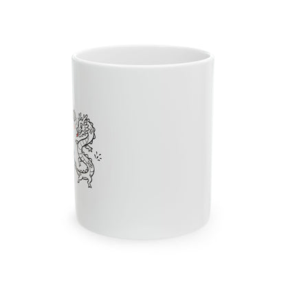 Dragon Dance Papercut Art | 11oz Ceramic Coffee Mug, Colorful Festival Cup | Lunar New Year Gift for Family & Friends | Chicken Scratch Irony