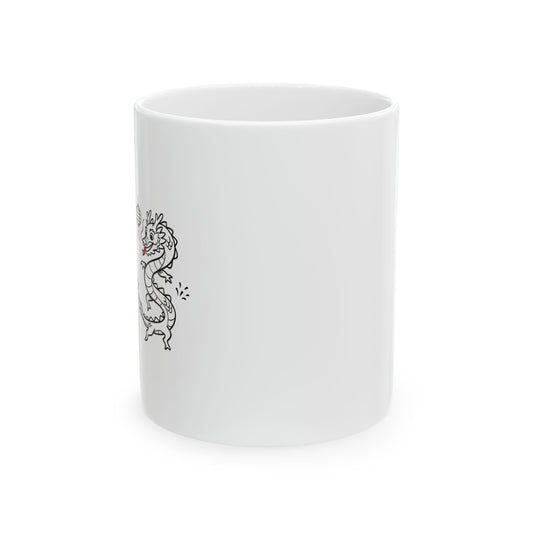Dragon Dance Papercut Art | 11oz Ceramic Coffee Mug, Colorful Festival Cup | Lunar New Year Gift for Family & Friends | Chicken Scratch Irony