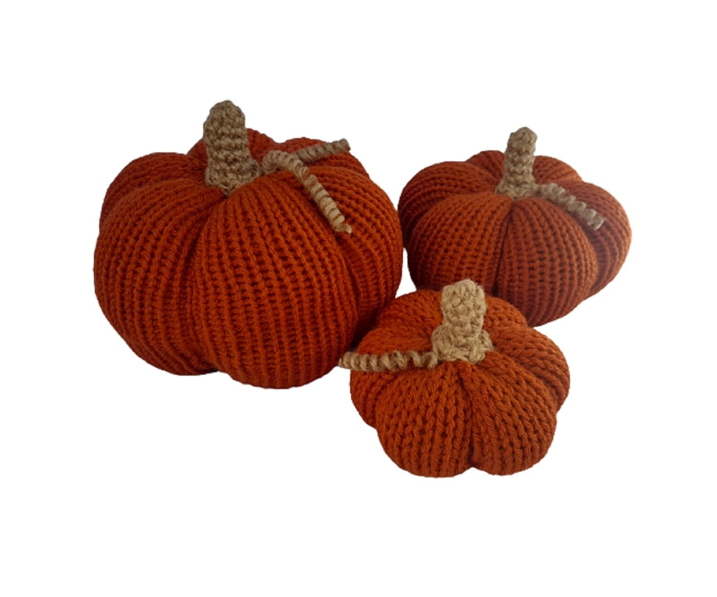 Set of 3 Knitted Pumpkin, 100% Handmade in USA, Autumn Decor, Halloween Season, Thanksgiving (Orange Rust)