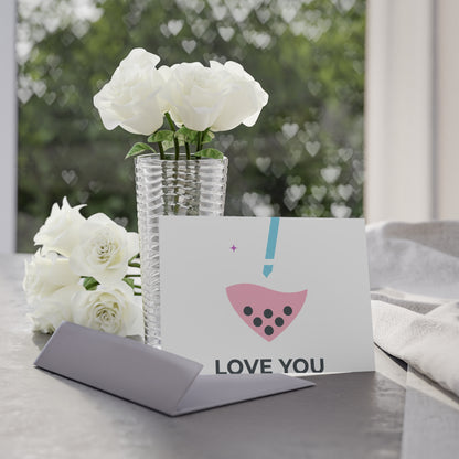 Boba Tea Heart Love | Valentine Holiday Greeting Card + Postcard | Galentine’s, Lover & Friend Gift | Y2K Aesthetic