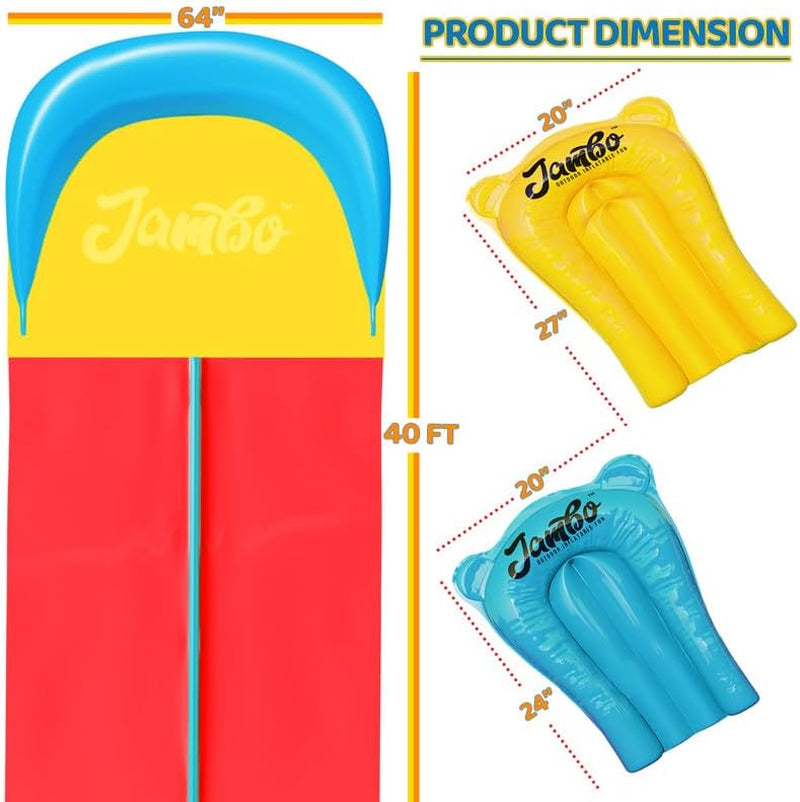 40 Ft 3XL Slip Splash and Slide with Inflatable Crash Pad (Double Lane, 40Ft 3XL Mega Slide), Heavy Duty Water Slide Splash Mat Outdoor Water Sprinkler