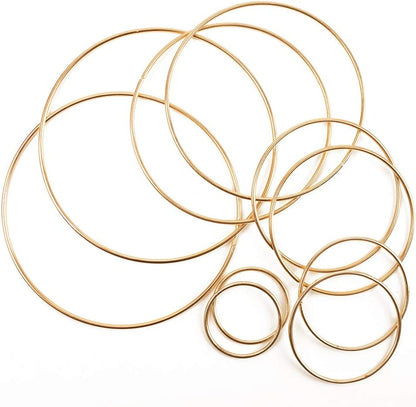 Dream Catcher Rings, 10PCS Wreath Macrame Rings Gold Metal Floral Hoops for Making Wedding Wreath Decor Wall Hanging Crafts, 5 Sizes