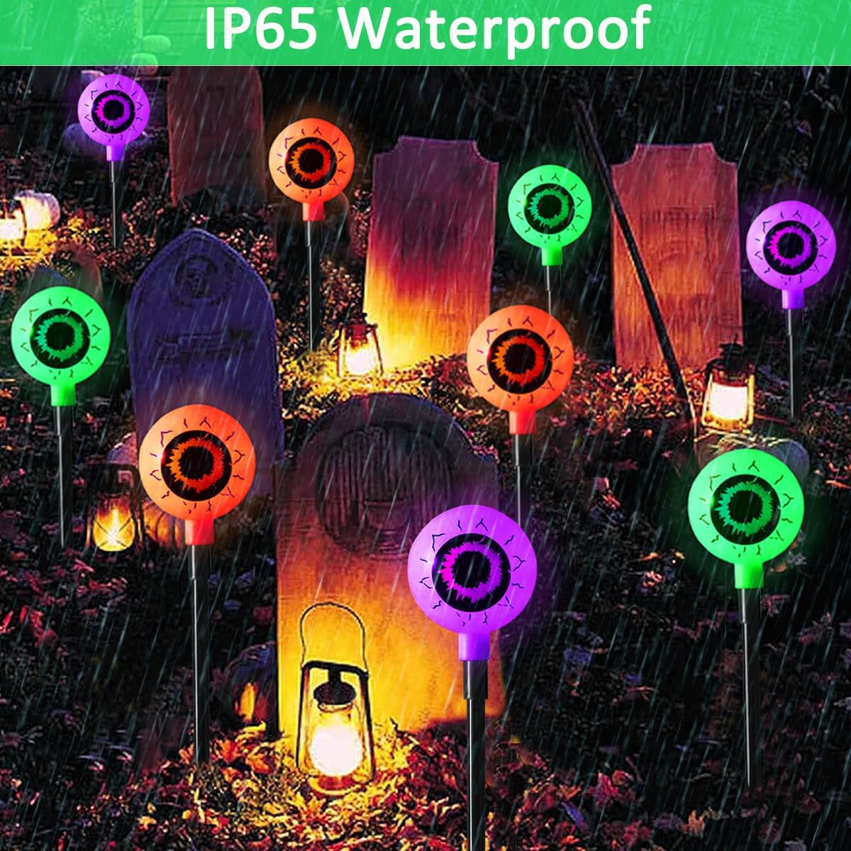 Outdoor Halloween Decorations Set of 6 Solar Garden Lights, Scary Eyeball Solar Landscape Pathway Stake Lights, 8 Modes Waterproof Halloween Lights for Halloween Party Home Yard Patio Decorations