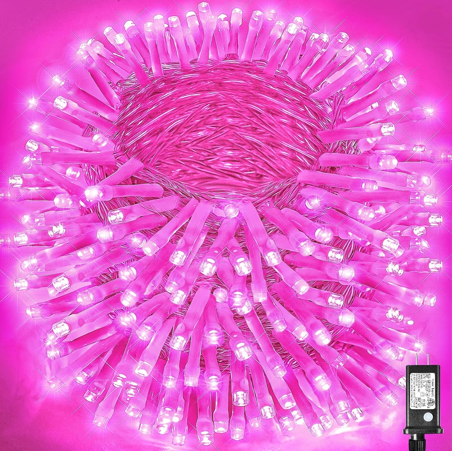 500 LED Pink String Lights, 165Ft Pink Christmas Lights Outdoor Waterproof 8 Modes Clear Wire, Plug in Twinkle Fairy Lights for Bedroom Indoor Wedding Christmas Decorations