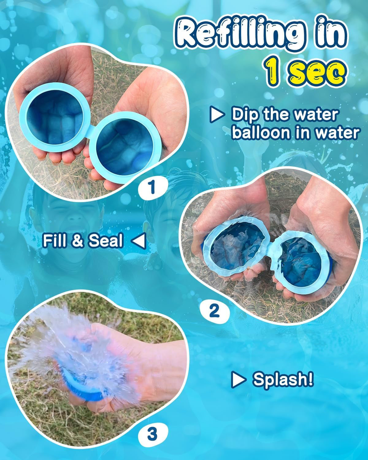 Reusable Water Balloons for Kids - 【12 Pack】 Magnetic Silicone Water Bomb with Mesh Bag, Summer Toys Swimming Pool Party Supplies Bath Toy Outdoor Idea Gift for Kids