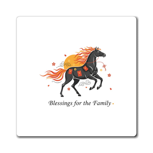Horse Blessing Family | Fire Horse Lunar New Year 2026 Magnets | Chinese New Year Family Gift | Paper Cut Red & Gold Decor