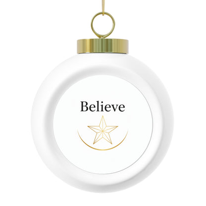 Christmas Ball Ornament - Believe Vintage Glossy Ceramic