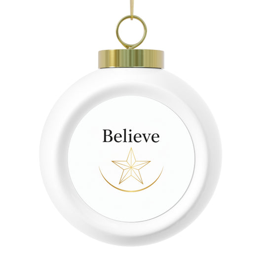 Christmas Ball Ornament - Believe Vintage Glossy Ceramic