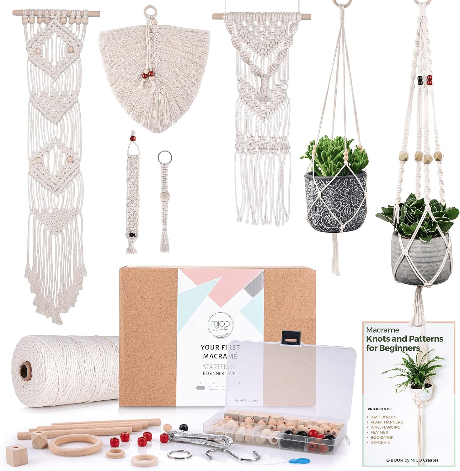 Macrame Kits for Adults Beginners with 126 Macrame Supplies and 7 Projects E-Book: DIY Macrame Kit with 165 Yards Macrame Cord and Craft Supplies & Materials to Start Macrame!