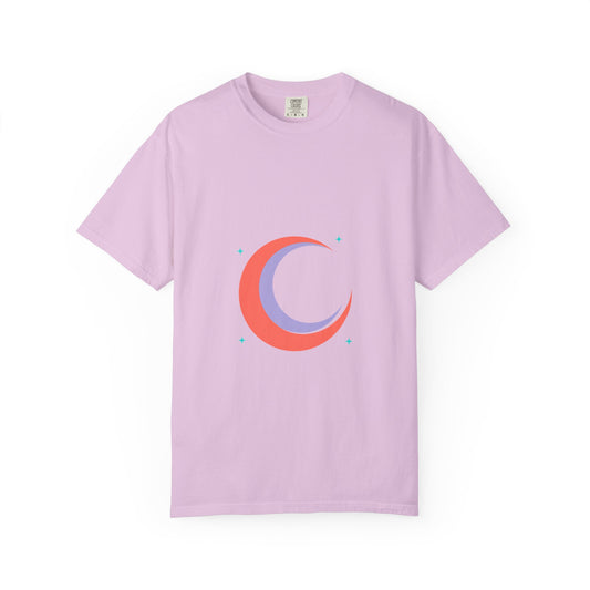 Crescent Moon Heart Graphic | Unisex Garment-Dyed Tee, Soft Cotton | Valentine & Galentine Gift | Y2K Celestial Aesthetic