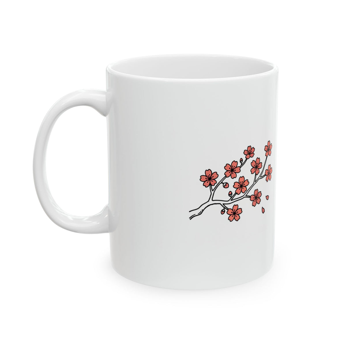 Cherry Blossom Branch Ink Wash | 11oz Ceramic Coffee Mug, Sublimation Print | Family & Friend Gift | Chicken Scratch Irony