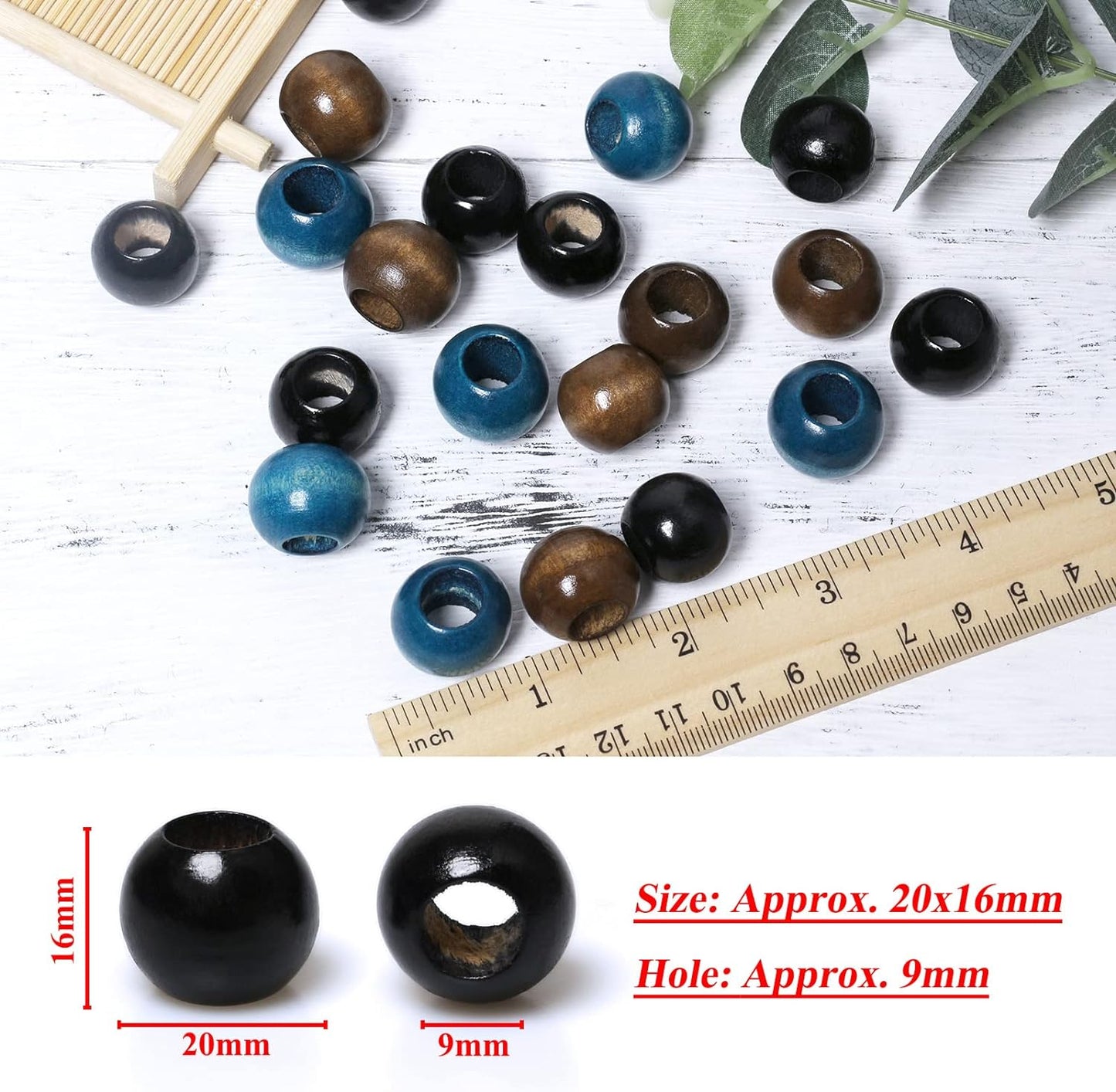 150 Pieces 20Mm Wood Beads Large Hole Macrame Wooden Beads Variety Pack, Colored Wooden round Beads for Craft/Garlands/Home Party Decor, 9Mm Hole (Brown/Black/Blue)