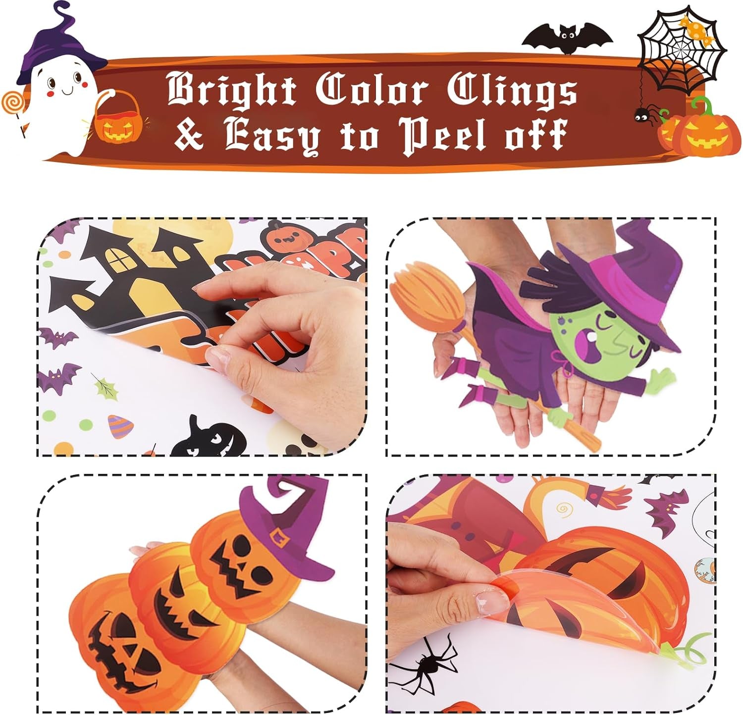 Halloween Decorations 743 PCS Halloween Window Clings, 10 Sheets Cute Halloween Window Decorations, Large Halloween Window Stickers Double-Sided Removable Window Decals, for Kids Party Decorations