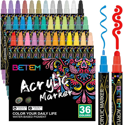 24 Colors Dual Tip Acrylic Paint Pens Markers, Premium Acrylic Paint Pens for Wood, Canvas, Stone, Rock Painting, Glass, Ceramic Surfaces, DIY Crafts Making Art Supplies