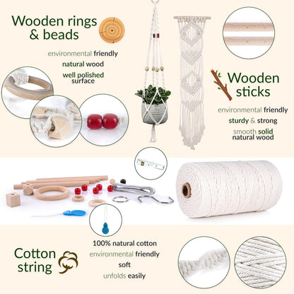 Macrame Kits for Adults Beginners with 126 Macrame Supplies and 7 Projects E-Book: DIY Macrame Kit with 165 Yards Macrame Cord and Craft Supplies & Materials to Start Macrame!