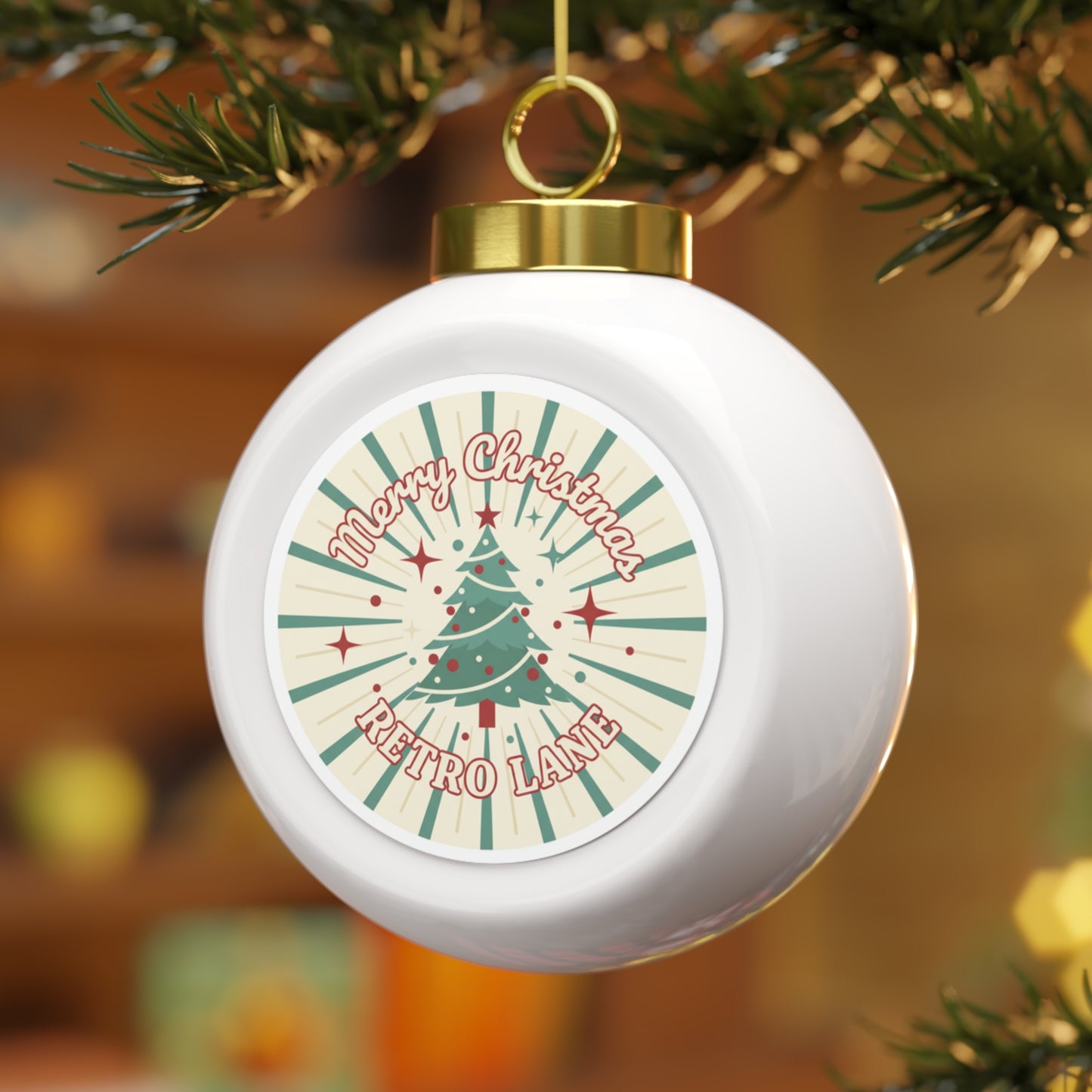 Ceramic Christmas Ball Ornament - Merry Christmas Vintage Script