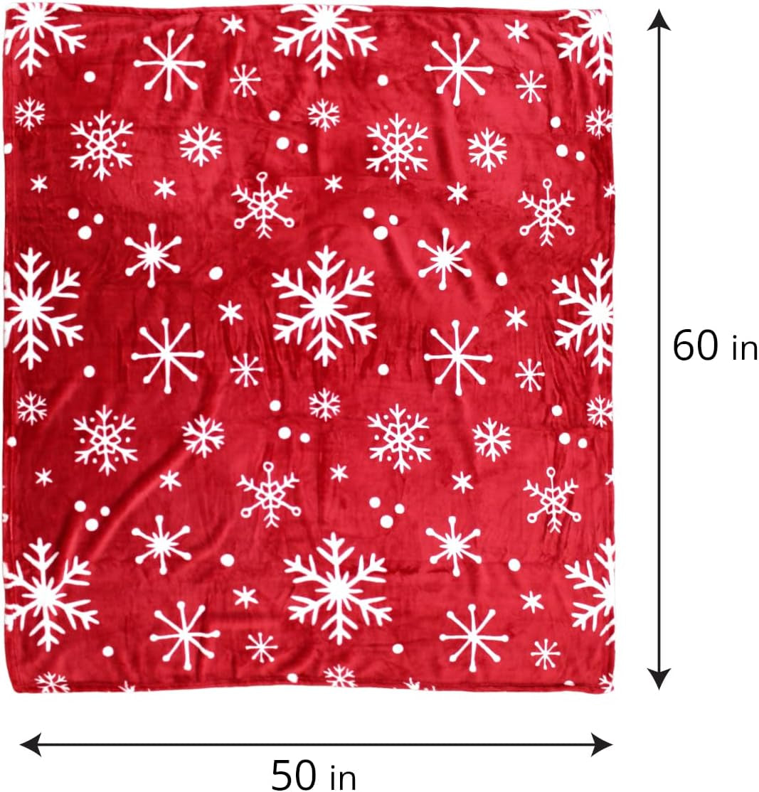 Christmas Throw Blanket for Stylish Warm Winter Cabin Throw - Red Snowflake Christmas Fleece Blanket Premium Microfiber, Silky Soft, Plush, Warm & Lightweight for Couch, Sofa, Bed, 50” X 60"