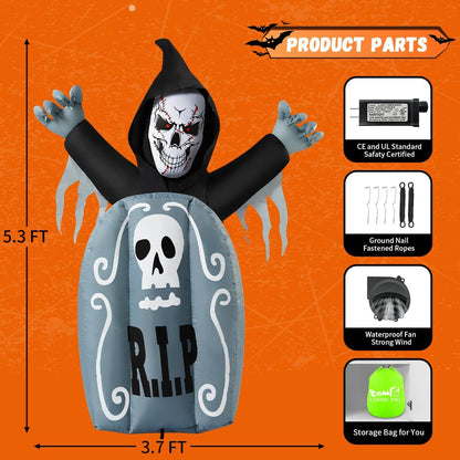 5.3 FT Halloween Inflatables Ghost Tombstone Outdoor Decorations,Blow Ups Scary Halloween Inflatable with Built-In LED Light for Party Indoor Yard Lawn Decor