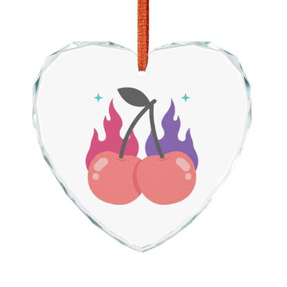 Cherry Pair Flames | Heart Crystal Glass Ornament for Valentine Decor | Galentine’s, Couples, Friends | Y2K Aesthetic