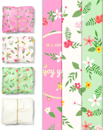 Fairy Birthday Party Supplies - 24 Sheets Green Pink Tissue Paper for Gift Bags Packing, Wedding Bridal Shower Easter Party Mother'S Day Floral Gift Wrapping Paper