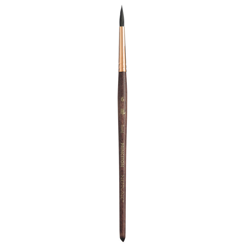 Neptune Round Brush, Synthetic Bristles, Short Handle Watercolor Paintbrush, Dark Wood, Size 6, 1 Count