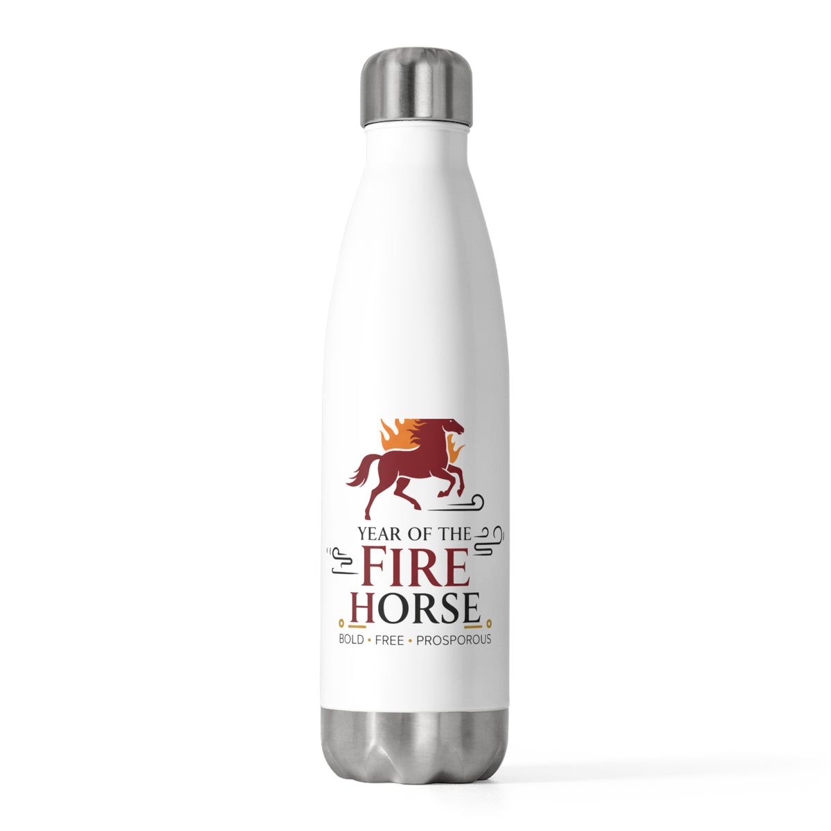 Fire Horse Lunar New Year 2026 | 20oz Insulated Stainless Steel Tumbler Bottle | CNY Gift for Family & Friends | Red Gold