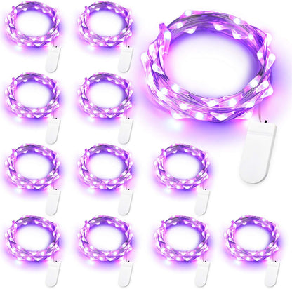 Purple Fairy Lights, 12 Pack 20 LED Purple Halloween Lights, 6.56Ft Battery Halloween String Lights, Indoor Twinkle Starry Lights Silver Wire for DIY Home Halloween Bedroom Party Holiday Decor