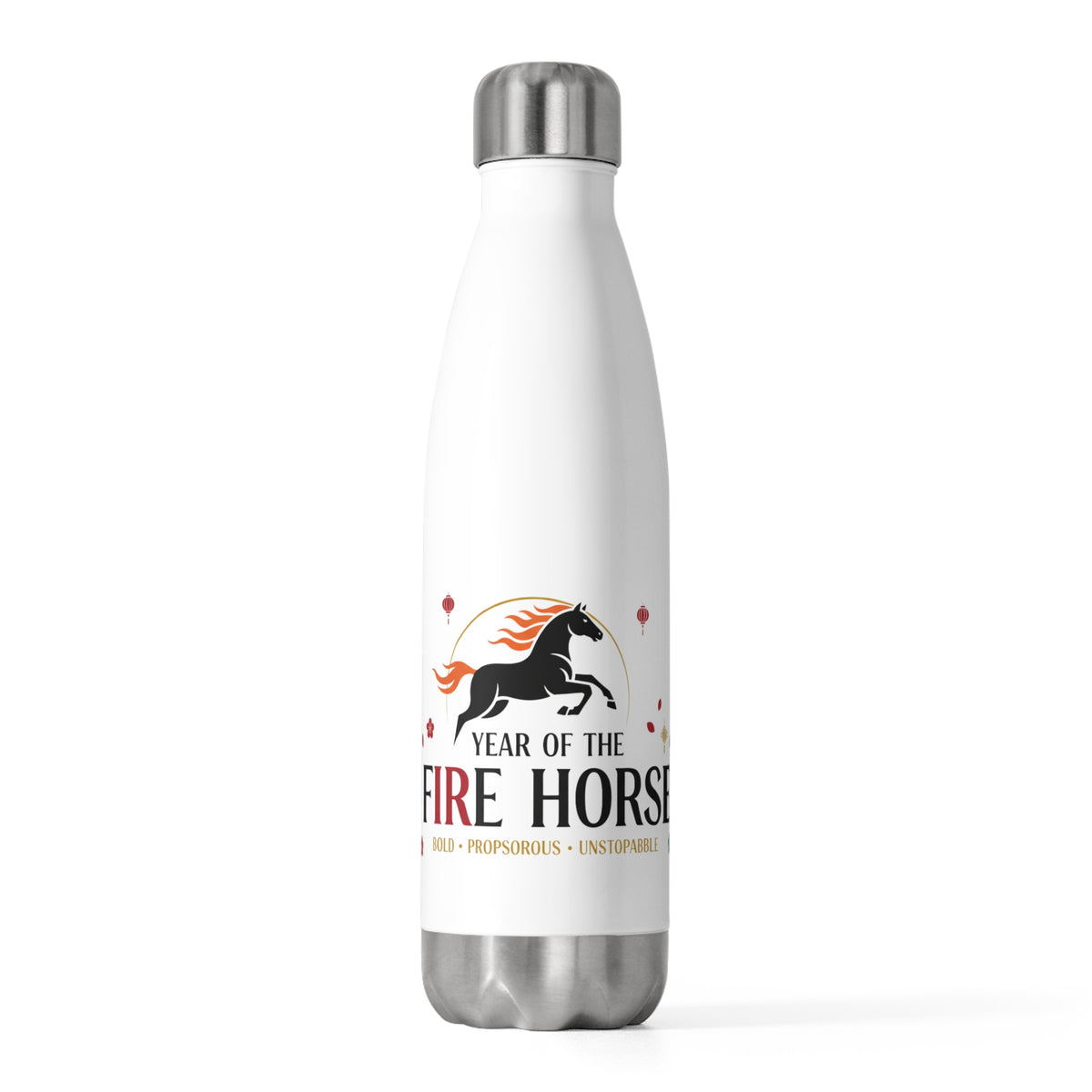 Fire Horse Lunar New Year 2026 | 20oz Insulated Stainless Steel Tumbler Bottle | CNY Gift for Family, Teachers & Friends | Red Gold