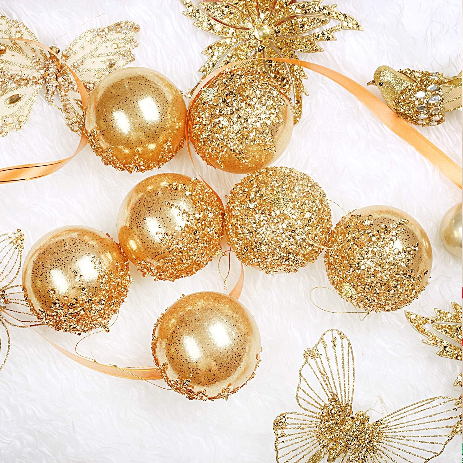 4Pc Champagne Shatterproof 4" Christmas Ball Ornaments for Trees, Weddings, Holiday Decor