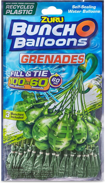 100 Grenade Rapid-Filling Self-Sealing Water Balloons by ZURU, (Model: 56112Q), Green