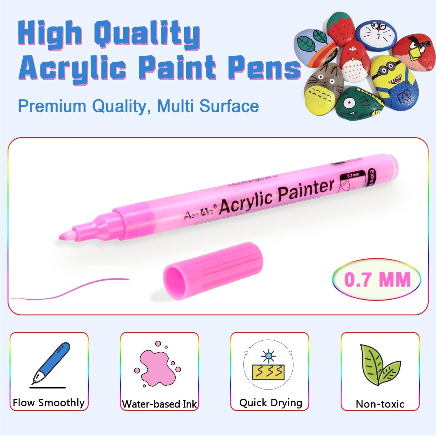 24 Colors Acrylic Paint Pens, Paint Markers for Rock Painting, Fine Point Acrylic Pens Art Supplies for Canvas, Ceramic, Wood, Stone, Glass, DIY Craft