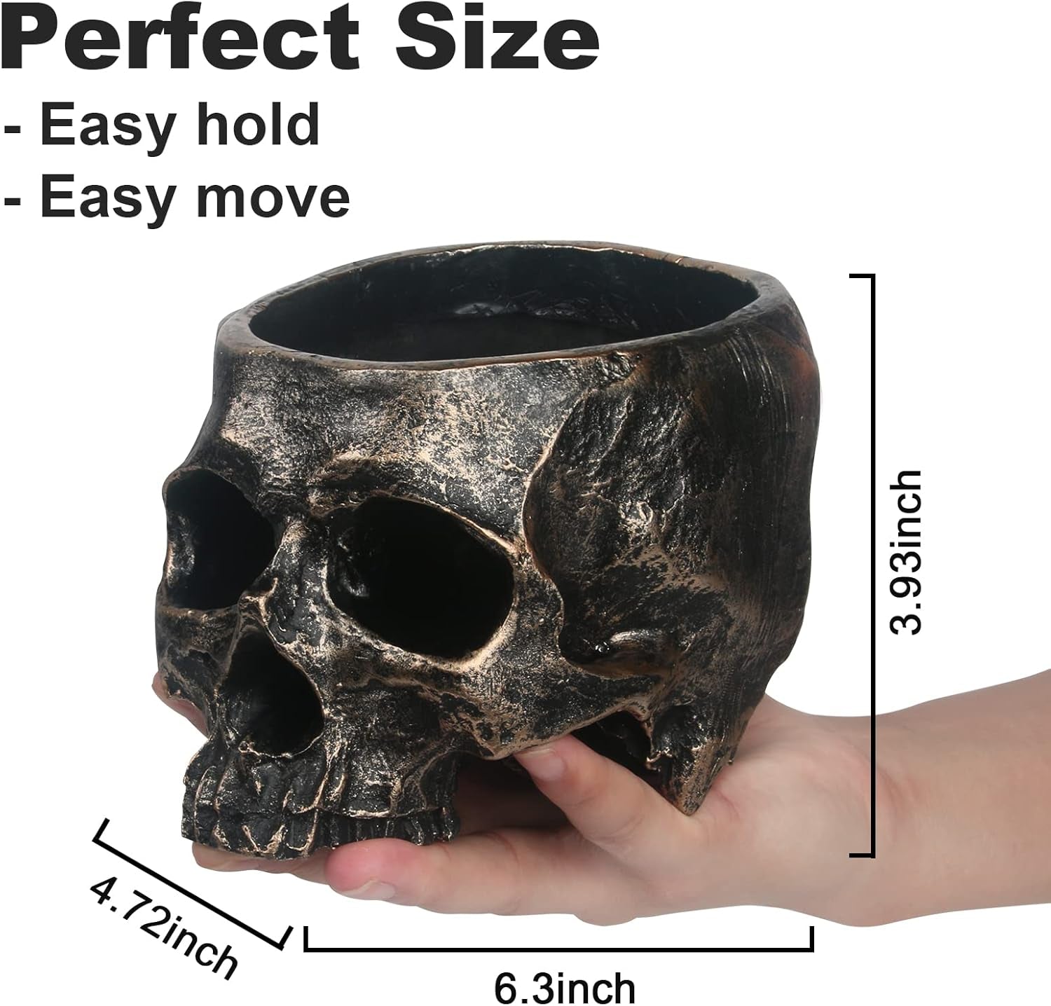 Large Halloween Skull Candy Dish - Deep Skull Head Halloween Candy Bowl Holder Artificial Resin Skulls Decor Indoor Outdoor Table Centerpieces Flower Pot Plant Office Pen Holder