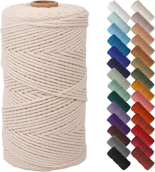 Natural Macrame Cord 2Mm X 220Yards, Colored Macrame Rope, 3 Strand Twisted Cotton Rope Macrame Yarn, Colorful Cotton Craft Cord for Wall Hanging, Plant Hangers, Crafts, Knitting