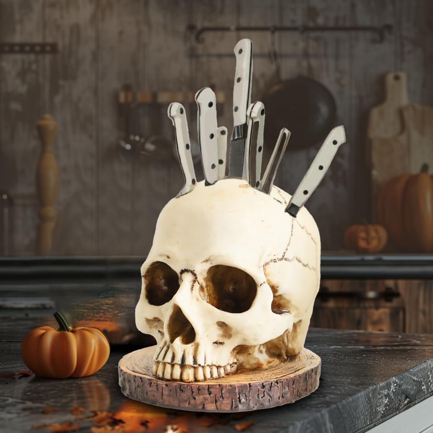 Skull Knife Holder for Halloween, Horror Party Spooky Decor, Gothic Kitchen Accessories, Halloween Kitchen Skull Knife Block without Knives