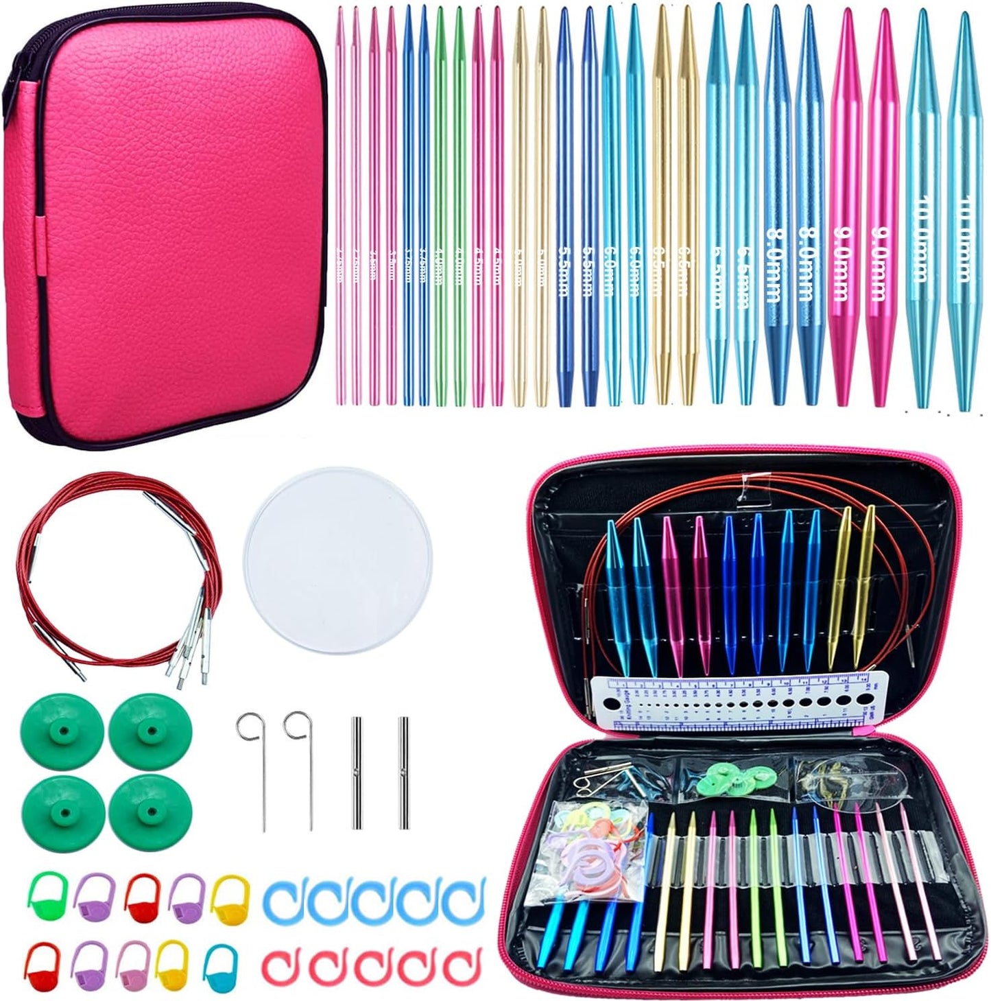 60Pcs Interchangeable Circular Knitting Needles Set with Case 13 Pairs of Aluminum Circular Knitting Needle for Handmade DIY Knitting with Knitting Accessories,(2.75Mm-10Mm)