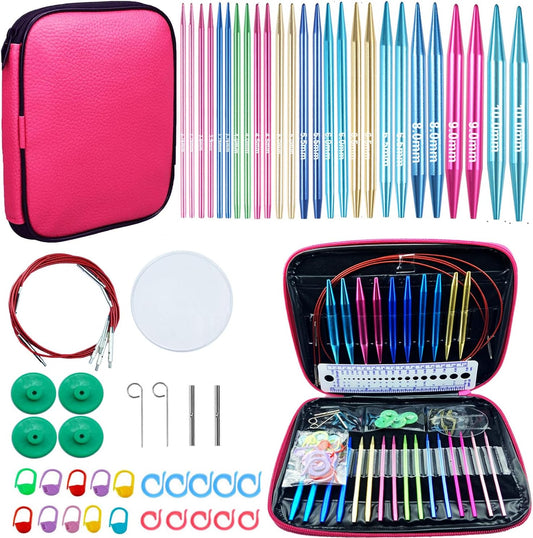 60Pcs Interchangeable Circular Knitting Needles Set with Case 13 Pairs of Aluminum Circular Knitting Needle for Handmade DIY Knitting with Knitting Accessories,(2.75Mm-10Mm)