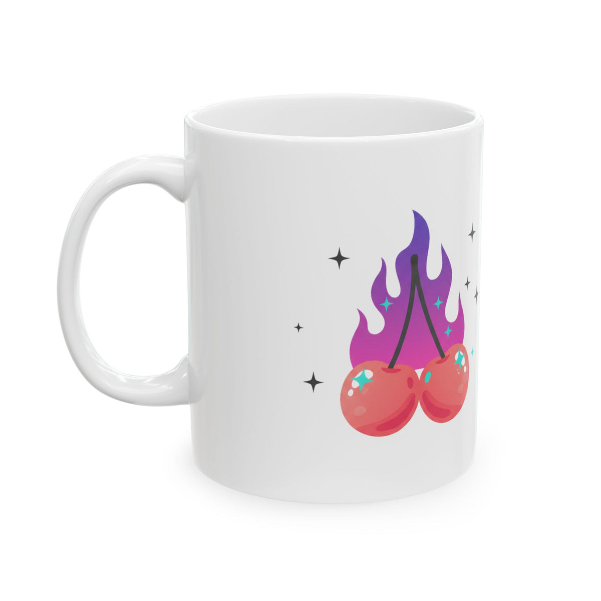 Cherry Flames Mug | 11oz Ceramic Coffee Cup for Daily Sips | Galentine’s & Valentine Gift for Friends | Y2K Edgy Cute