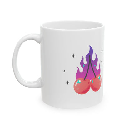 Cherry Flames Mug | 11oz Ceramic Coffee Cup for Daily Sips | Galentine’s & Valentine Gift for Friends | Y2K Edgy Cute