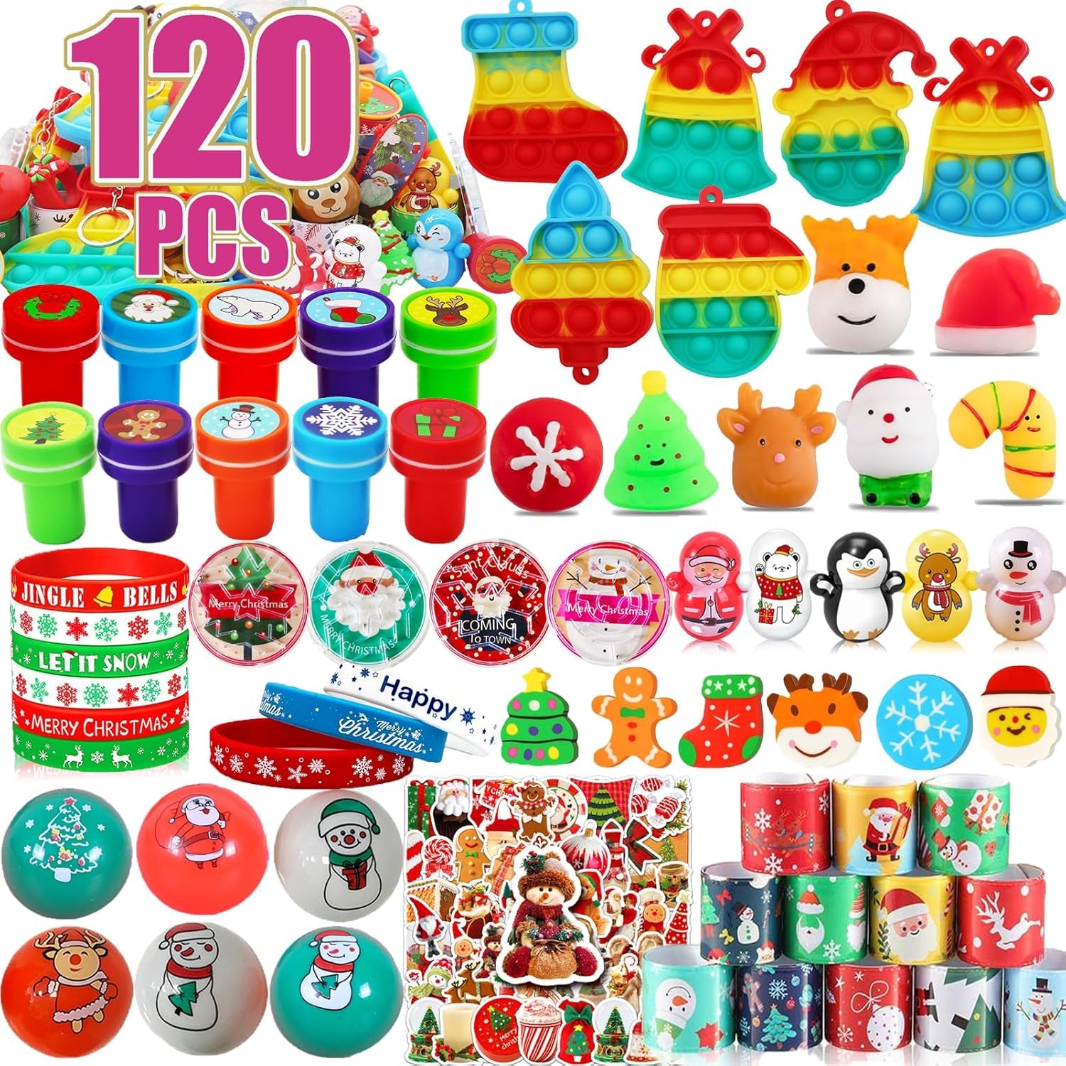 120 Pcs Christmas Party Favors for Kids, Prizes Treasure Box Toys for Classroom, Pinata Filler, Goodie Bag Stuffers, Prize Box Fidget Toys Bulk, Treasure Chest Stocking Stuffers for Boys Girls