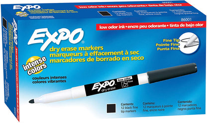 Low Odor Dry Erase Markers, Fine Tip, Black 4 Count